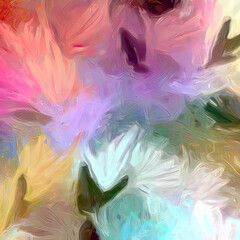 The abstract background illustration contains colored transparency floral appearance with oilpaint brush with Generative AI.