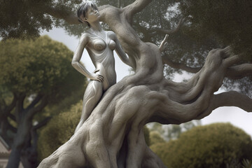 Nature and beauty concept. Beautiful and surreal woman body shape silhouettes and nature composition. Generative AI