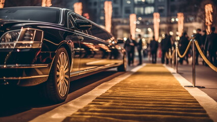 Red carpet entrance and limousine with Generative AI. - obrazy, fototapety, plakaty