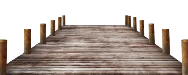 Fotobehang A wooden pier isolated on transparent background - Generative AI © comicsans