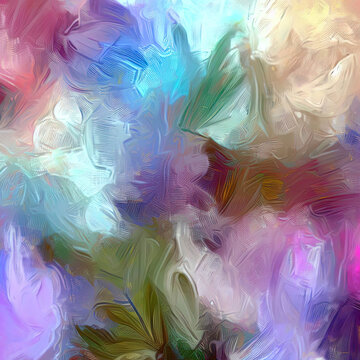 The abstract background illustration contains colored transparency floral appearance with oilpaint brush with Generative AI. © CarlosTamsui