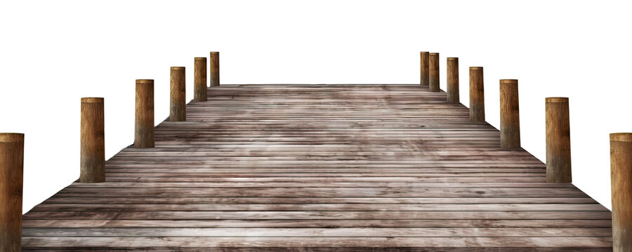 Fototapeta A wooden pier isolated on transparent background - Generative AI