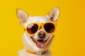 dog portrait isolated sunglasses smile purebred pet background funny cute animal. Generative AI.