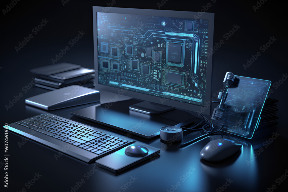 Poster internet network technology, digital software development. technology concept . generation ai