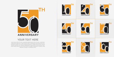 set of anniversary logotype orange and black color in square for special celebration event
