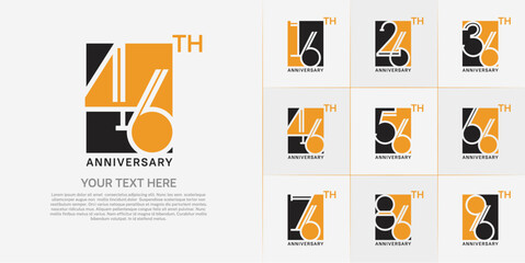 set of anniversary logotype orange and black color in square for special celebration event