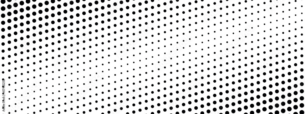 Poster Flowing dots particles wave pattern halftone gradient curve shape isolated on transparent background. Vector in concept of technology, science, music, modern flowing geometric backdrop.