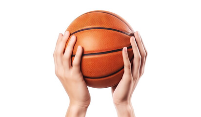 Hands holding a basket ball isolated on transparent background - Generative AI