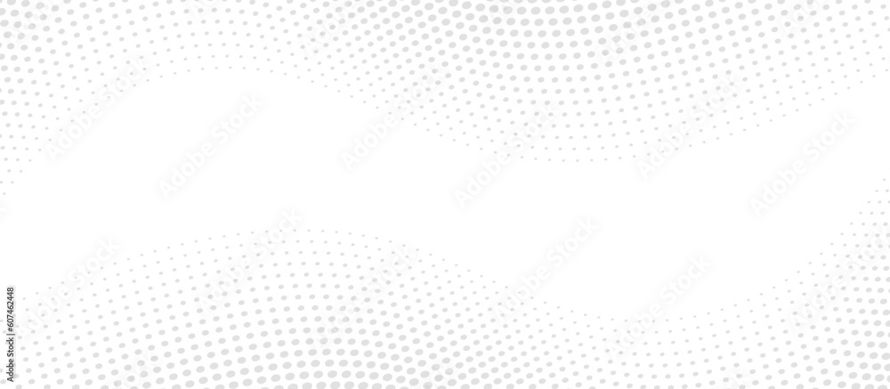 Aufkleber Flowing dots particles wave pattern halftone gradient curve shape isolated on background. Digital dynamic wave of particles.