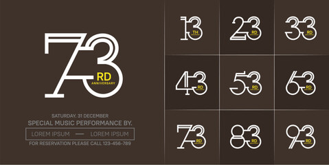 set of anniversary logotype white and yellow color for special celebration event