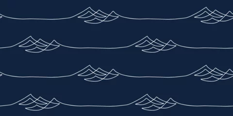 Blue seamless wave pattern drawn with one continuous white line.