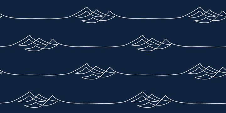 Blue seamless wave pattern drawn with one continuous white line.