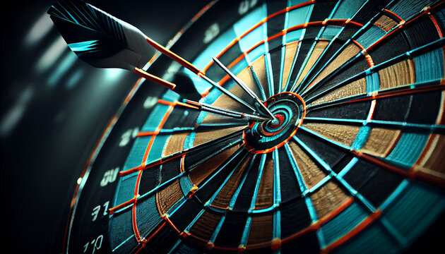 Darts arrows in the target center Ai generated image © TrendyImages