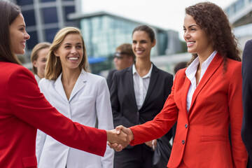 Handshake of businesswomen created with Generative AI technology