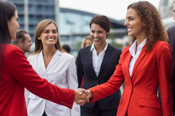 Handshake of businesswomen created with Generative AI technology