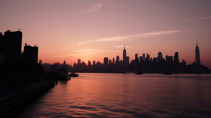 Fototapeta na wymiar New York City Skyline from Pier One at Sunset