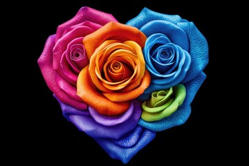 Heart-shaped rose featuring the colors of the LGBTQ. Generative AI.