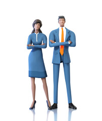 Successful businessman and businesswoman stand  at white background. 3D rendering illustration. 