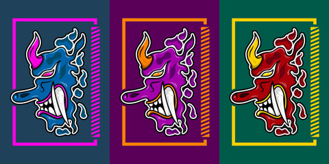collection of tengu demon vector illustration. traditional, Japanese style. red, purple, blue, yellow. used for decoration, mascot logo, clothing, print, t-shirt design