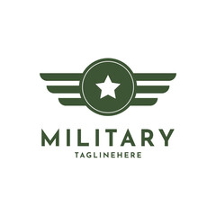 Military logo design template, with symbol circle and wing, military star symbol vector illustration
