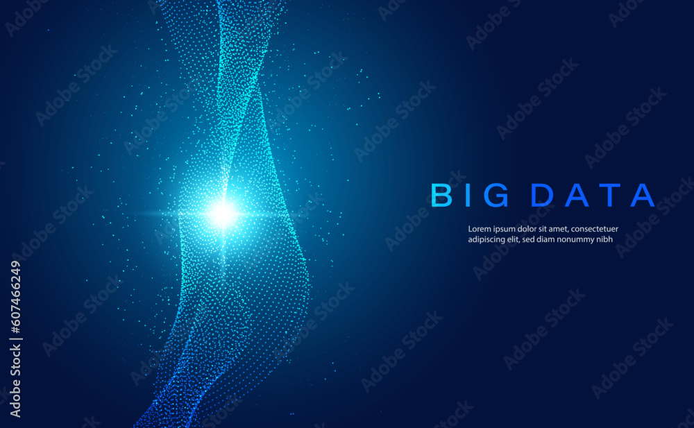 Poster abstract flowing waves and molecules concept big data big data network online on blue background fut