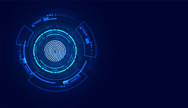 abstract circle digital cyber security fingerprint connection and communication futuristic on blue background.