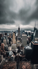 New York City Skyline from Top of The Rock on a Cloudy Day