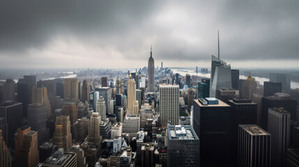 New York City Skyline from Top of The Rock on a Cloudy Day