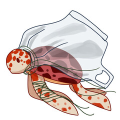 Nature suffers from plastic. transparent background illustration