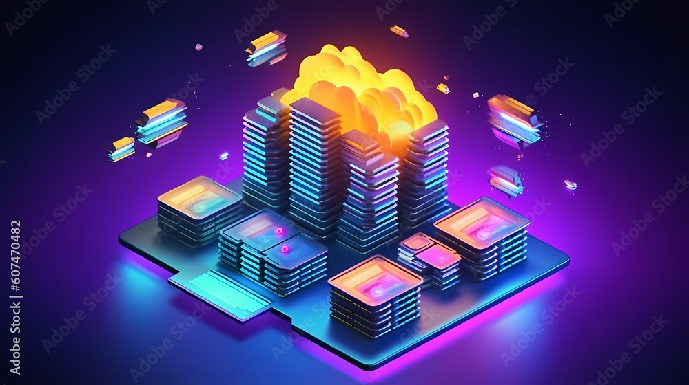Poster network and internet communication technology concept, data center structure, server racks with tele
