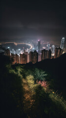 Hong Kong City Skyline from Kowloon Peak at Nighttime