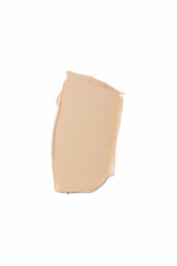 Liquid foundation smudge on white background. Beauty skincare texture swipe swatch. Cosmetic makeup...