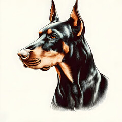 portrait of a doberman dog pencil drawing illustration isolated on white background Generative AI