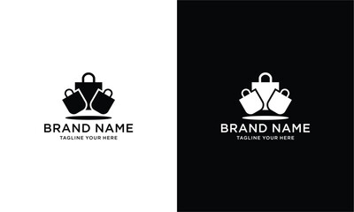 Online shop logo concept. Isolated black luxury logotype of shopping mall in bag shape. Fashion city, shopping bag. Isolated abstract graphic design template.