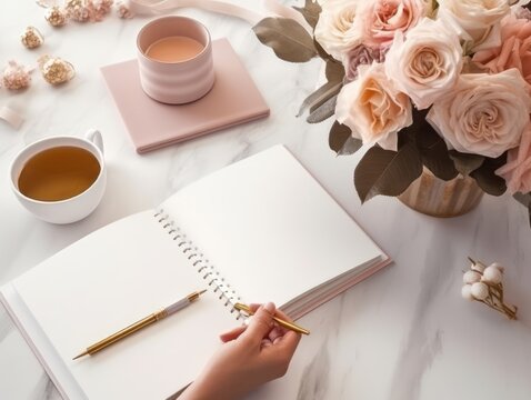 blank coloring book mockup chic feminine with modern desk photography Generative AI