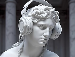 Statue of a person in headphones