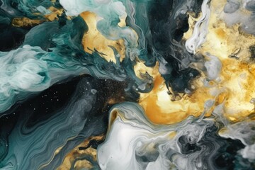 Abstract fluid background with gold forming abstract surreal macro landscape, generated with AI, retouched with Photoshop