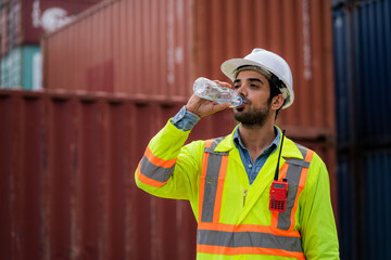Container workers drinking water
