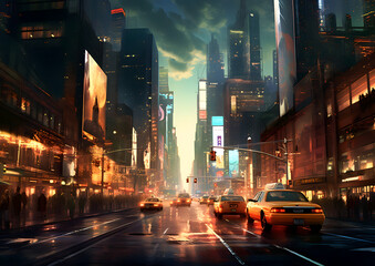 Fototapeta na wymiar New york city night traffic in the city