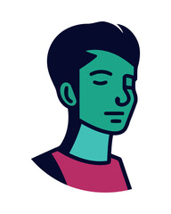 Young man with blue face