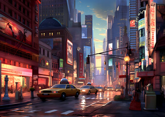 Fototapeta na wymiar new york city traffic at night with taxis at times square NYC, NY USA