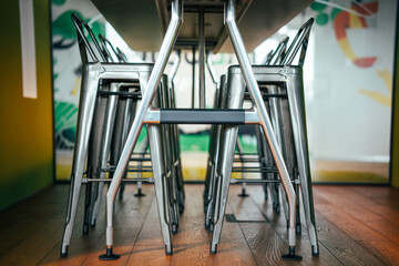 Stylish industrial bar stools. Modern conference room. Interior design. Office space