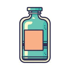 Medicine bottle icon with liquid and label