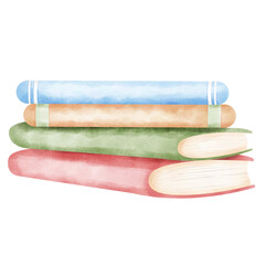 Watercolor vintage composition with old stack of closed books in pastel colors.