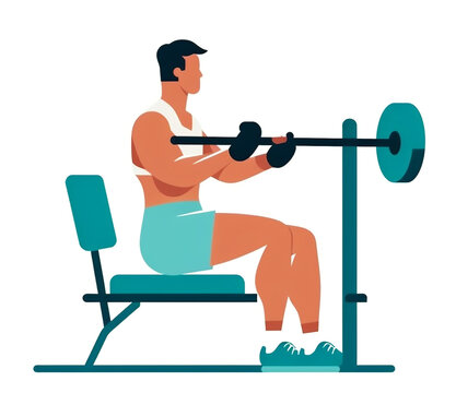 A Weightlifter. Bodybuilder lifting barbell. Cartoon Icons Set, A Man athlete lifts a heavy barbell.