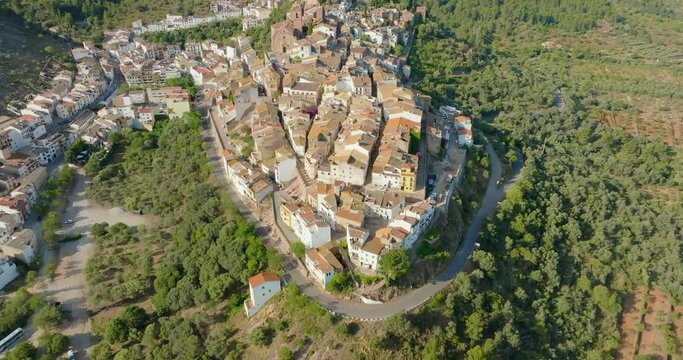 Spanish medieval town of Cantavieja aerial view, Teruel. Spain