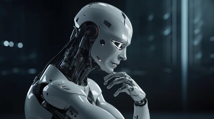 Obraz na płótnie Canvas Thinking detaile realistic robot. Generative AI