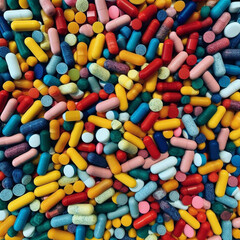 Background with Many Colorful Pills. Generative ai