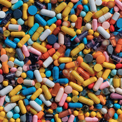 Background with Many Colorful Pills. Generative ai