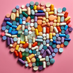 Background with Many Colorful Pills. Generative ai